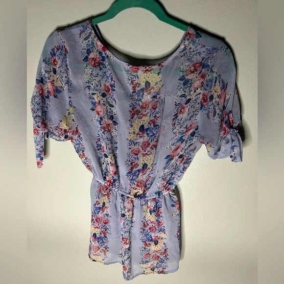 see-through floral top, size S, color blue - Picture 2 of 4